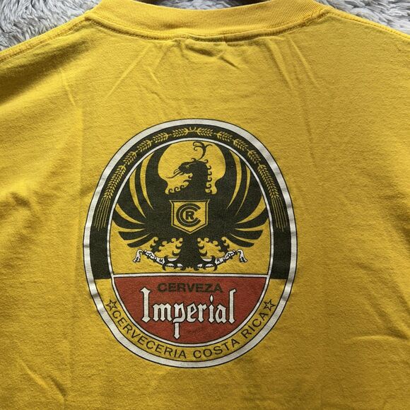 Y2K Boxy Cerveza Imperial Shirt Mens Large Yellow Costa Rica Beer Graphic Logo - Picture 2 of 8